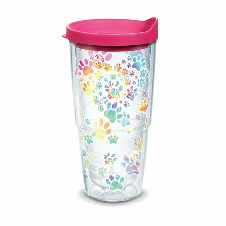 ALIMENTACION 24 oz Tie Dye Paw Heart Tumbler with Lid, Fuchisa AL2965284